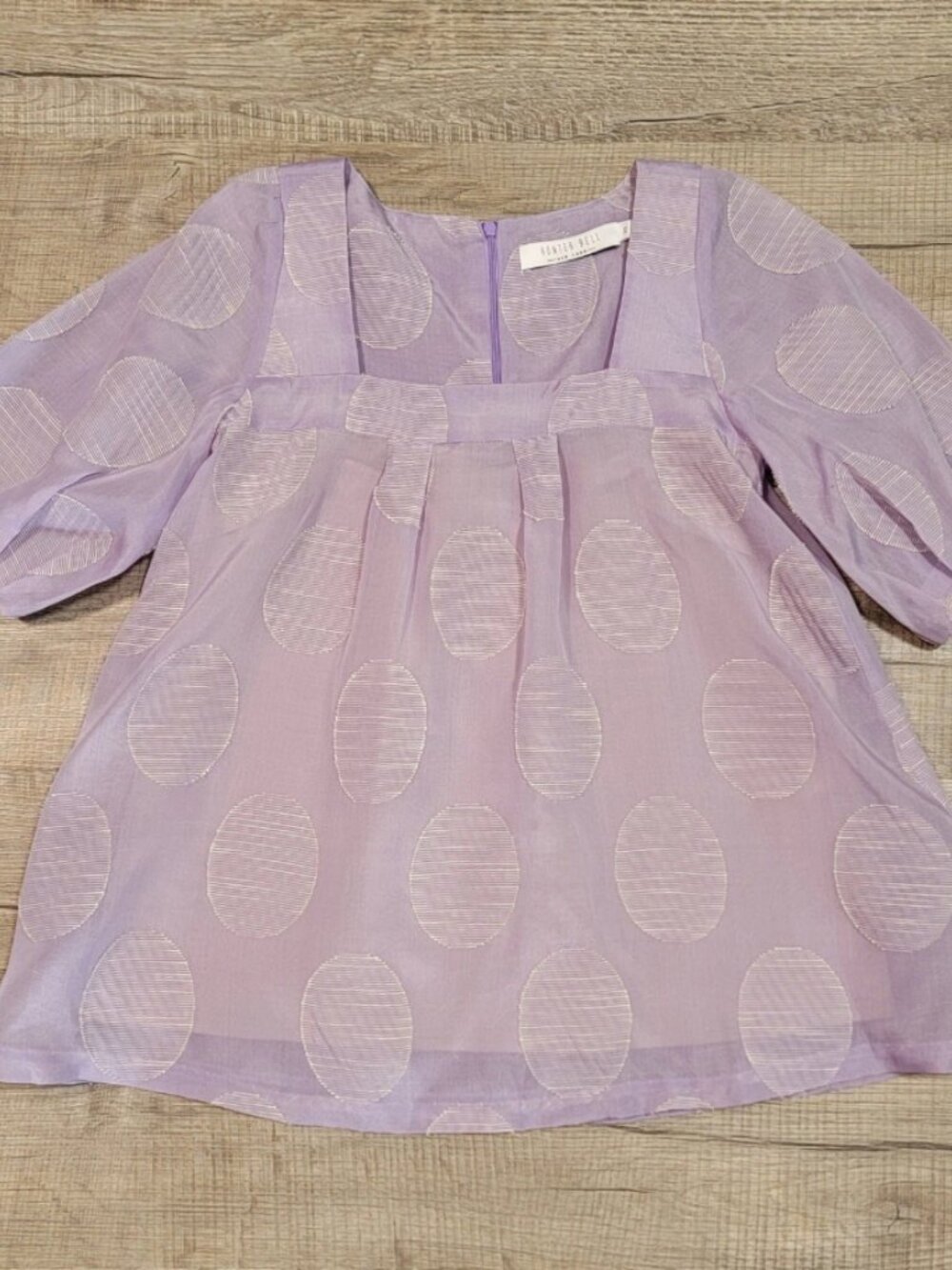 Hunter Bell Silk Blouse Size XS Lined Puff Sleeve Polka Dot Relaxed Flowy Boxy
